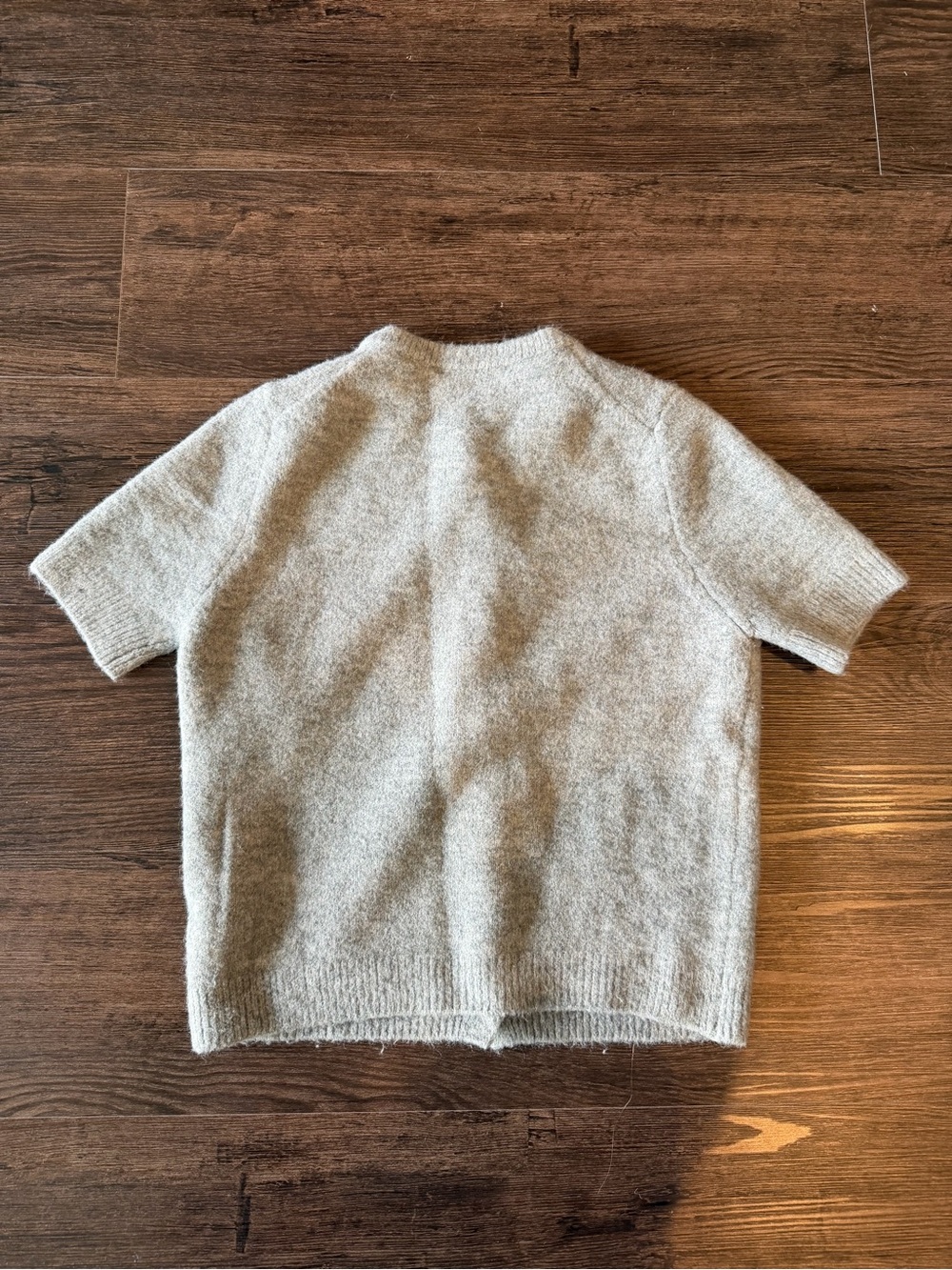 Zara Heather Gray Short-Sleeve Button-Up Crew Cardigan - Picture 3 of 3